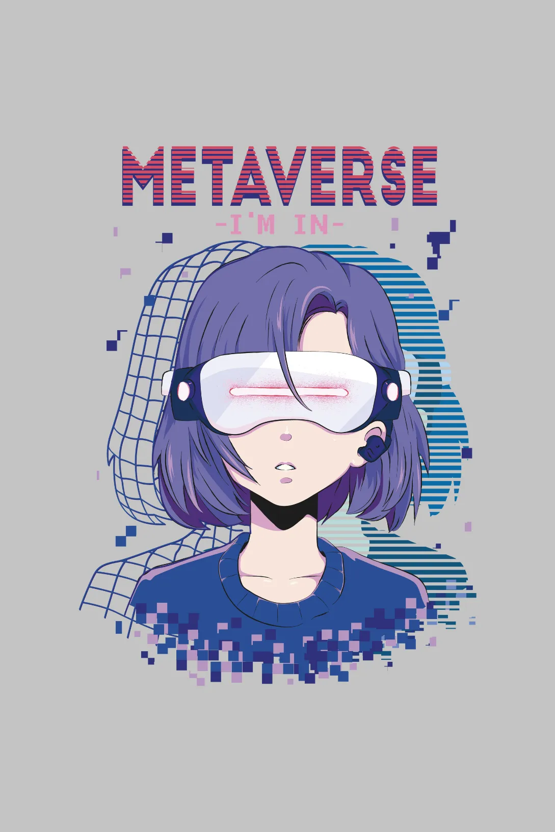 Anime Girl Virtual Reality Printed Oversized T-shirt for women