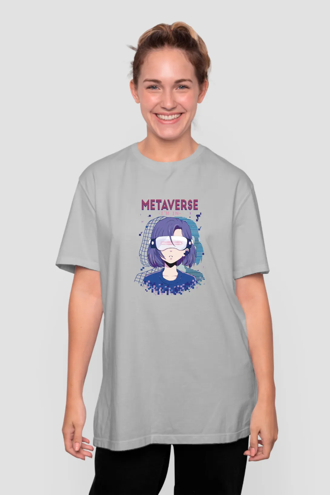 Anime Girl Virtual Reality Printed Oversized T-shirt for women
