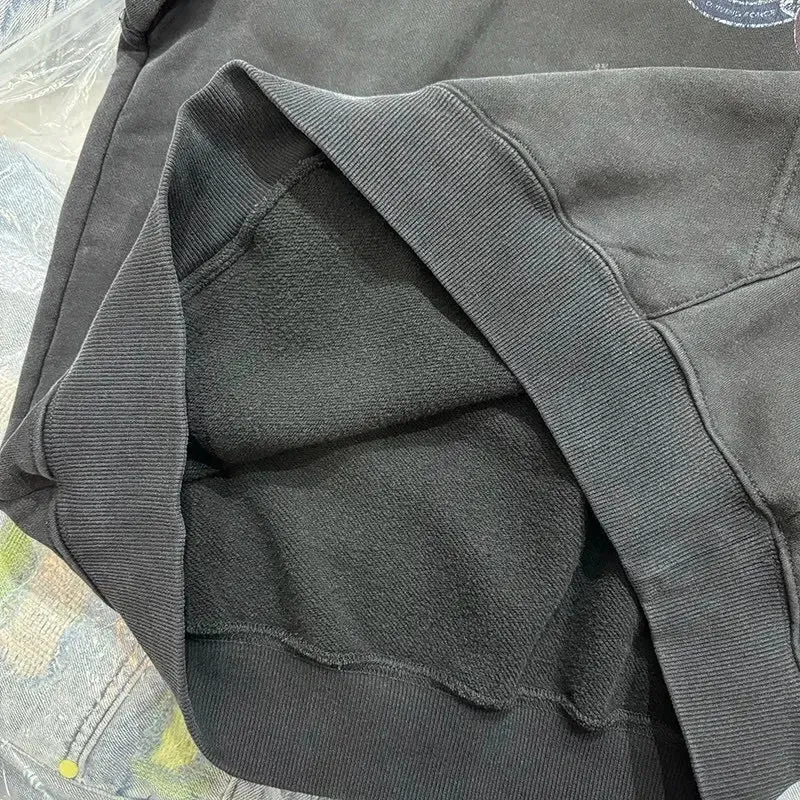 Black Washed Grunge Sports Graphic Hoodie