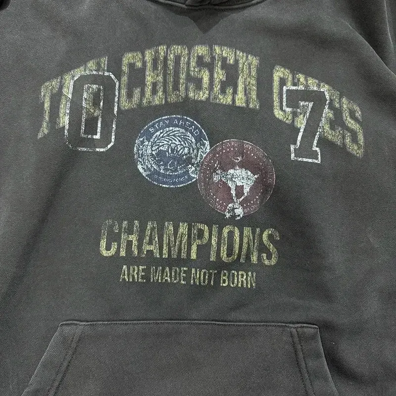 Black Washed Grunge Sports Graphic Hoodie