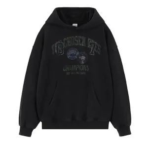 Black Washed Grunge Sports Graphic Hoodie