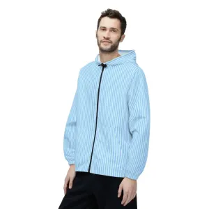 Blue Stripes Pattern Windbreaker Black Zippers