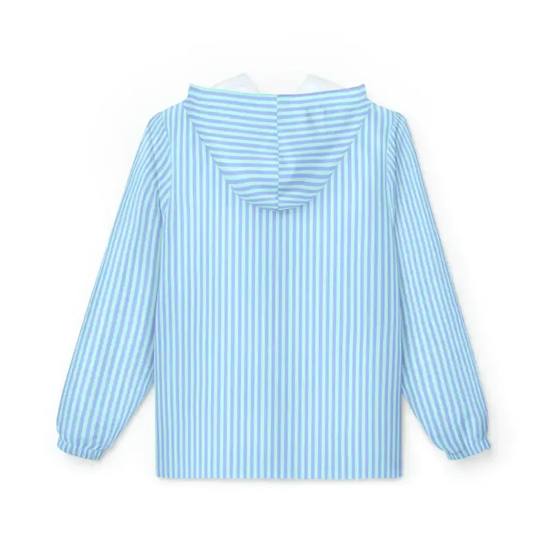 Blue Stripes Pattern Windbreaker Black Zippers
