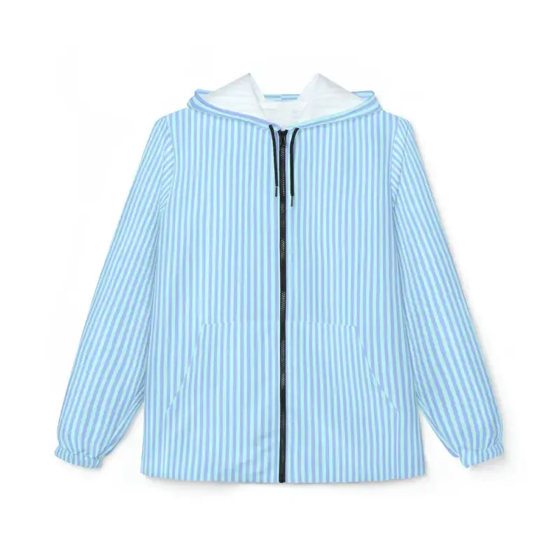 Blue Stripes Pattern Windbreaker Black Zippers