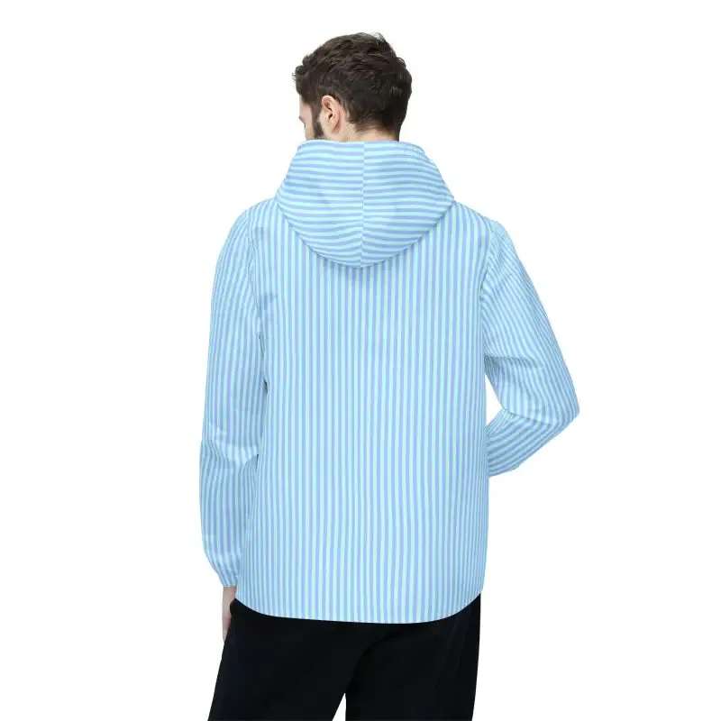 Blue Stripes Pattern Windbreaker Black Zippers