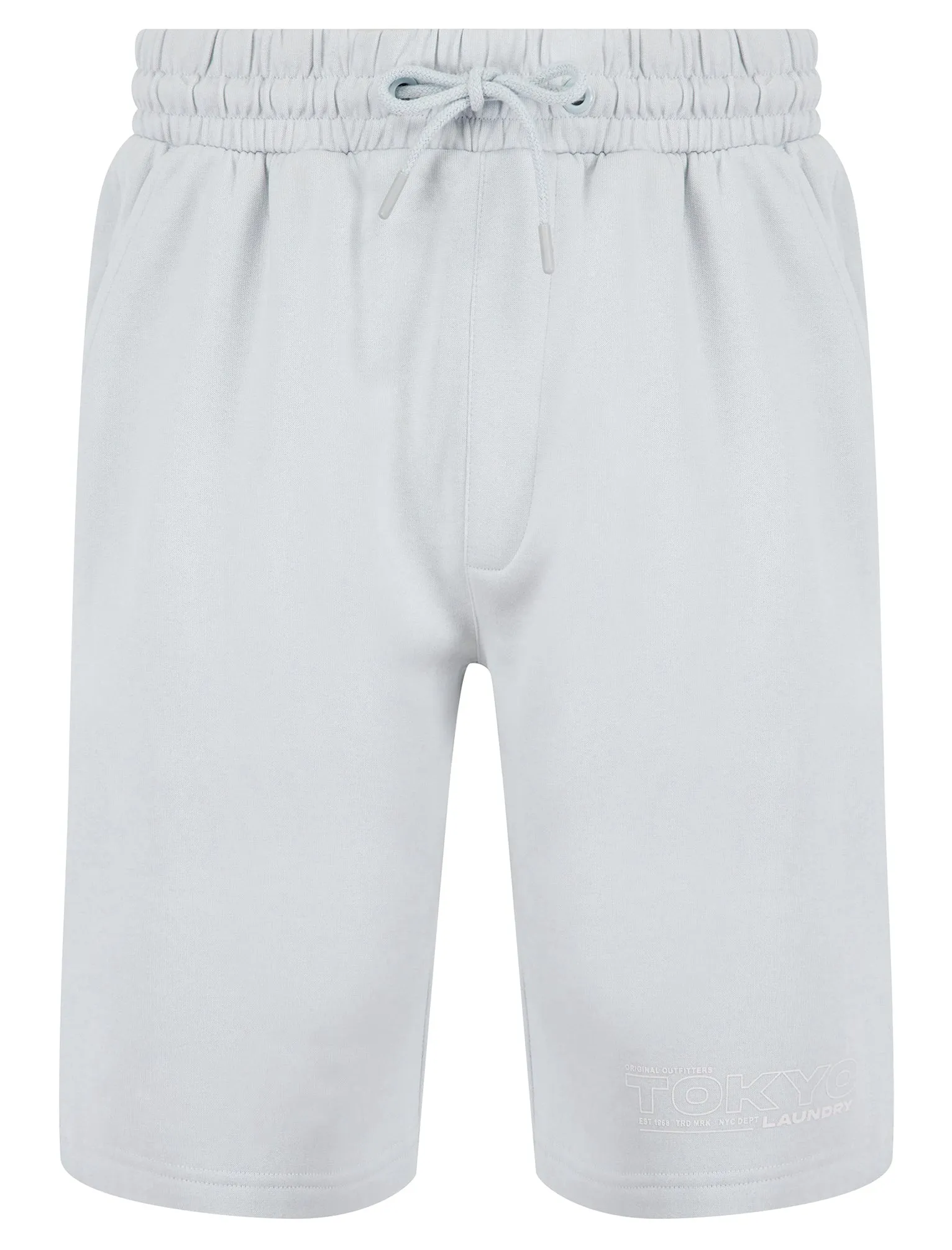 Brody Motif Brushback Fleece Pullover Hoodie and Jogger Shorts Set in Pale Blue - Tokyo Laundry