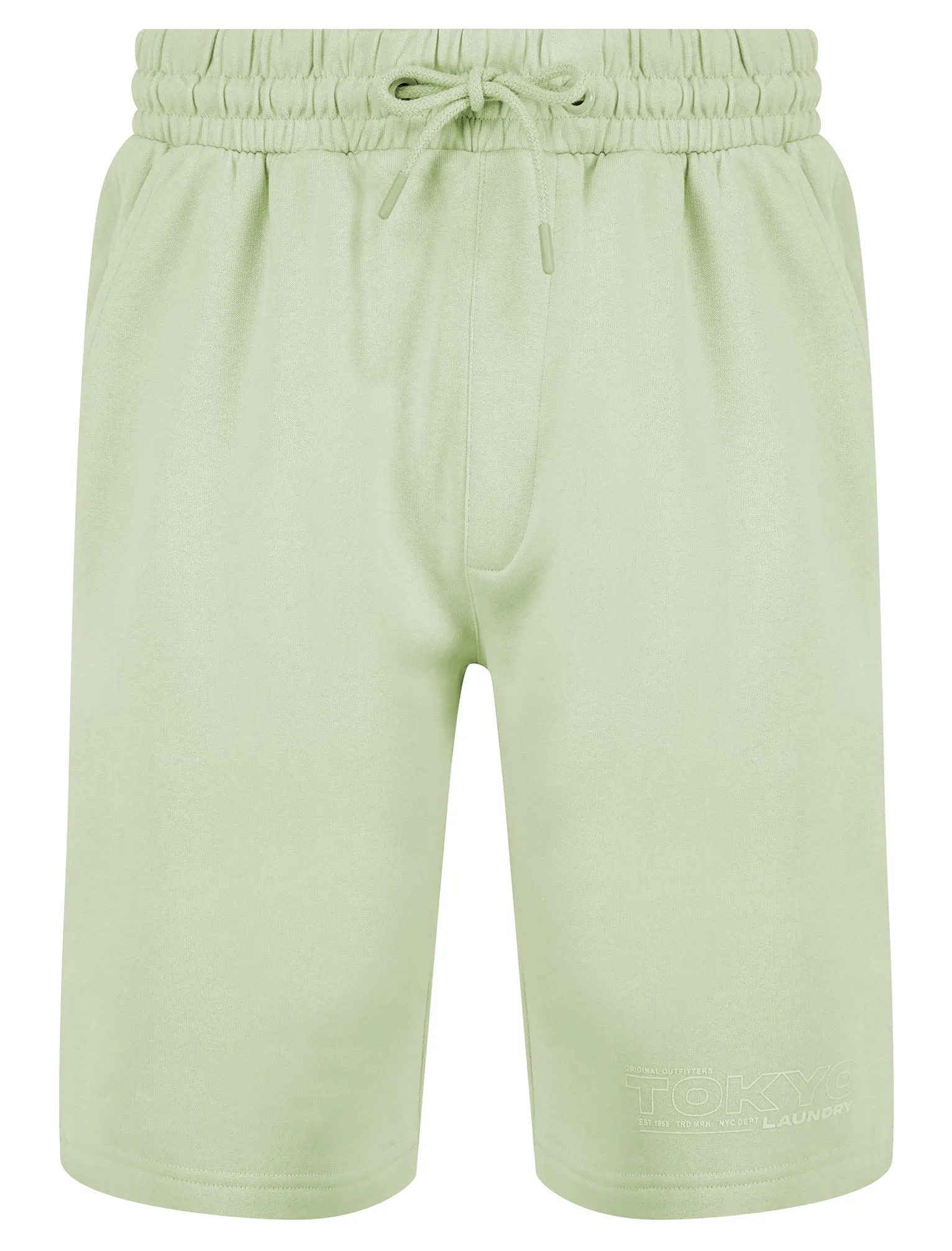 Brody Motif Brushback Fleece Pullover Hoodie and Jogger Shorts Set in Sage Green - Tokyo Laundry