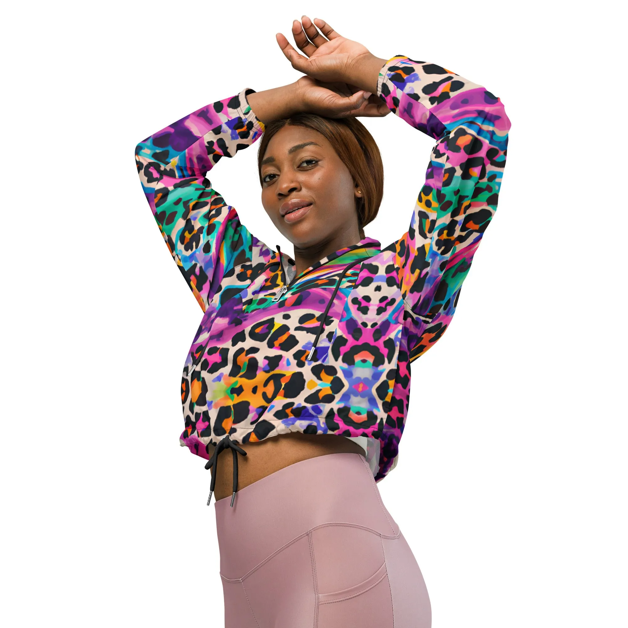 Color painted animal print women cropped windbreaker