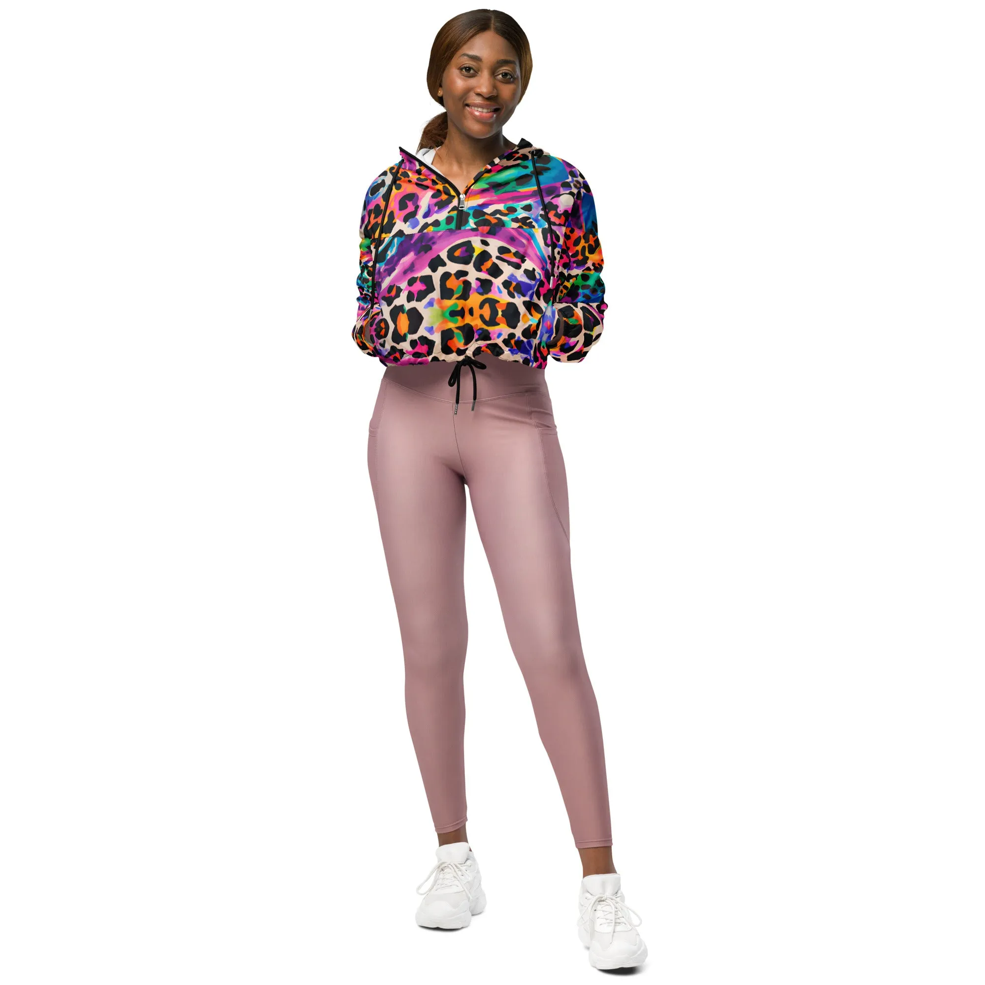 Color painted animal print women cropped windbreaker