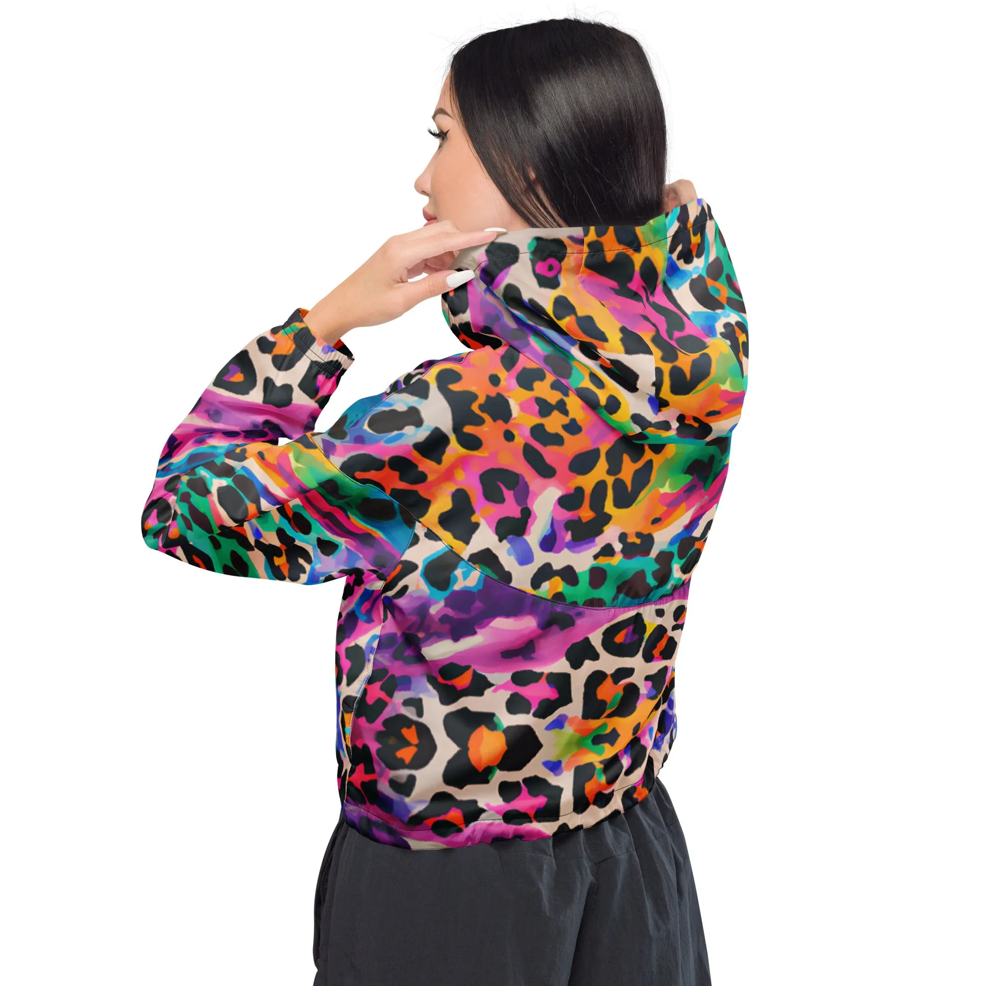 Color painted animal print women cropped windbreaker