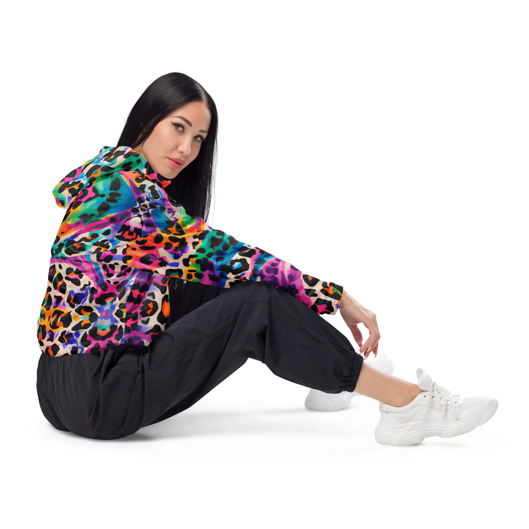 Color painted animal print women cropped windbreaker