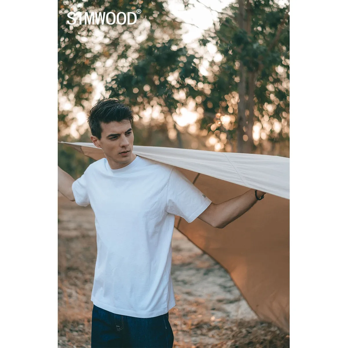 Cotton Fabric T-shirt Men Solid Color Drop
