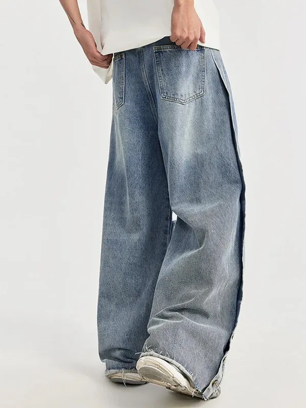 Distressed Washed Ripped Side Wide Leg Jeans