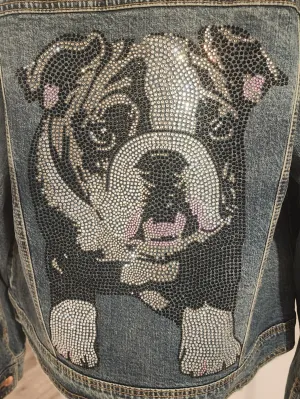 English Bulldog (Black & White) Rhinestone Denim Jacket