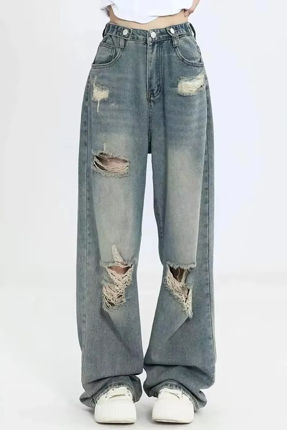 Flytonn-cute winter outfits casual winter outfits christmas outfit party look inspos High Waist Ripped Hole Long Jeans Pants