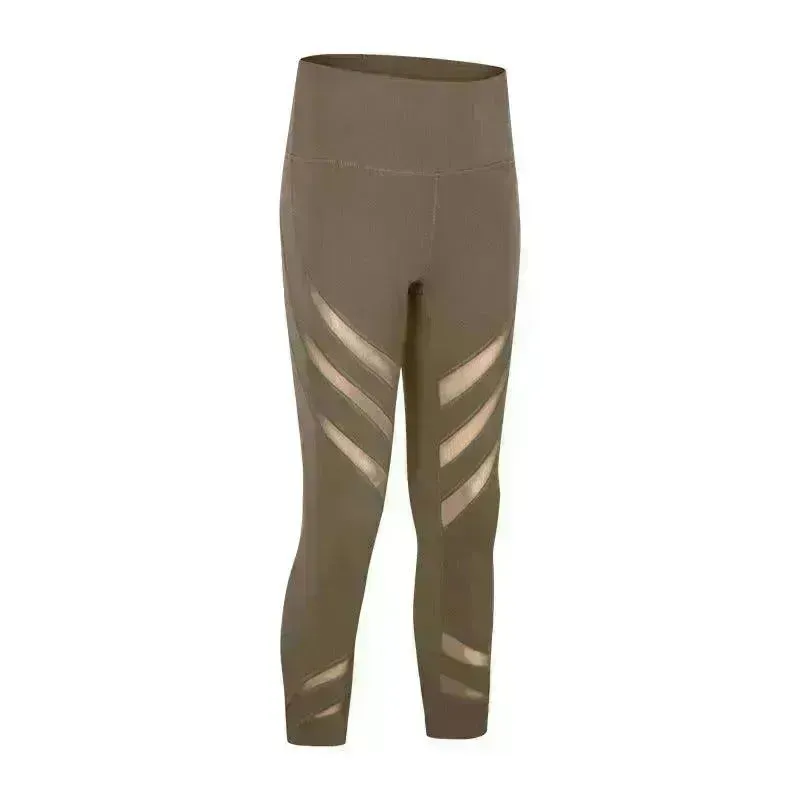Gauze stitching nude stretch gym pants