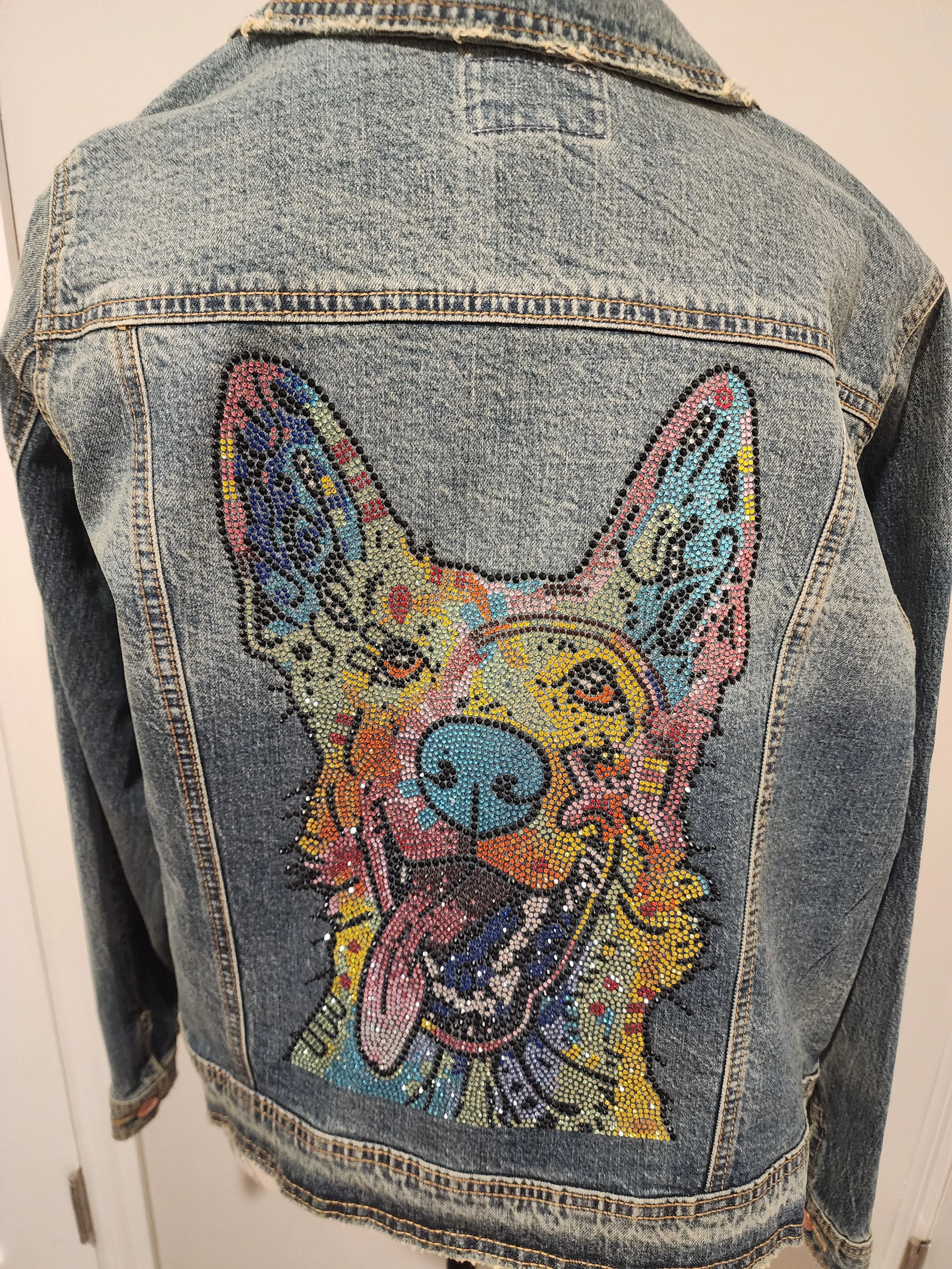 German Shepherd Colorful Rhinestone Denim Jacket