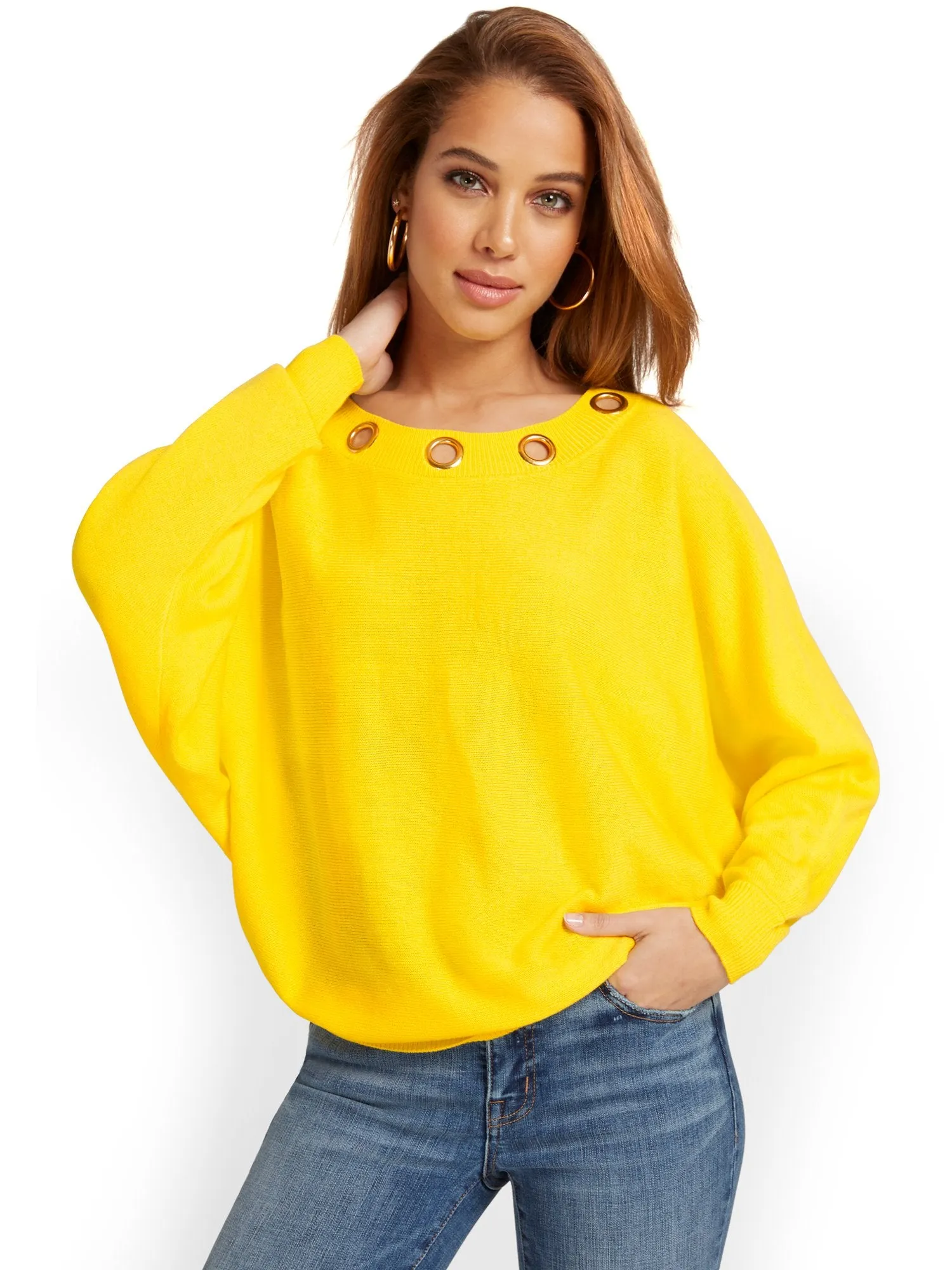Grommet-Detail Slouchy Pullover Sweater