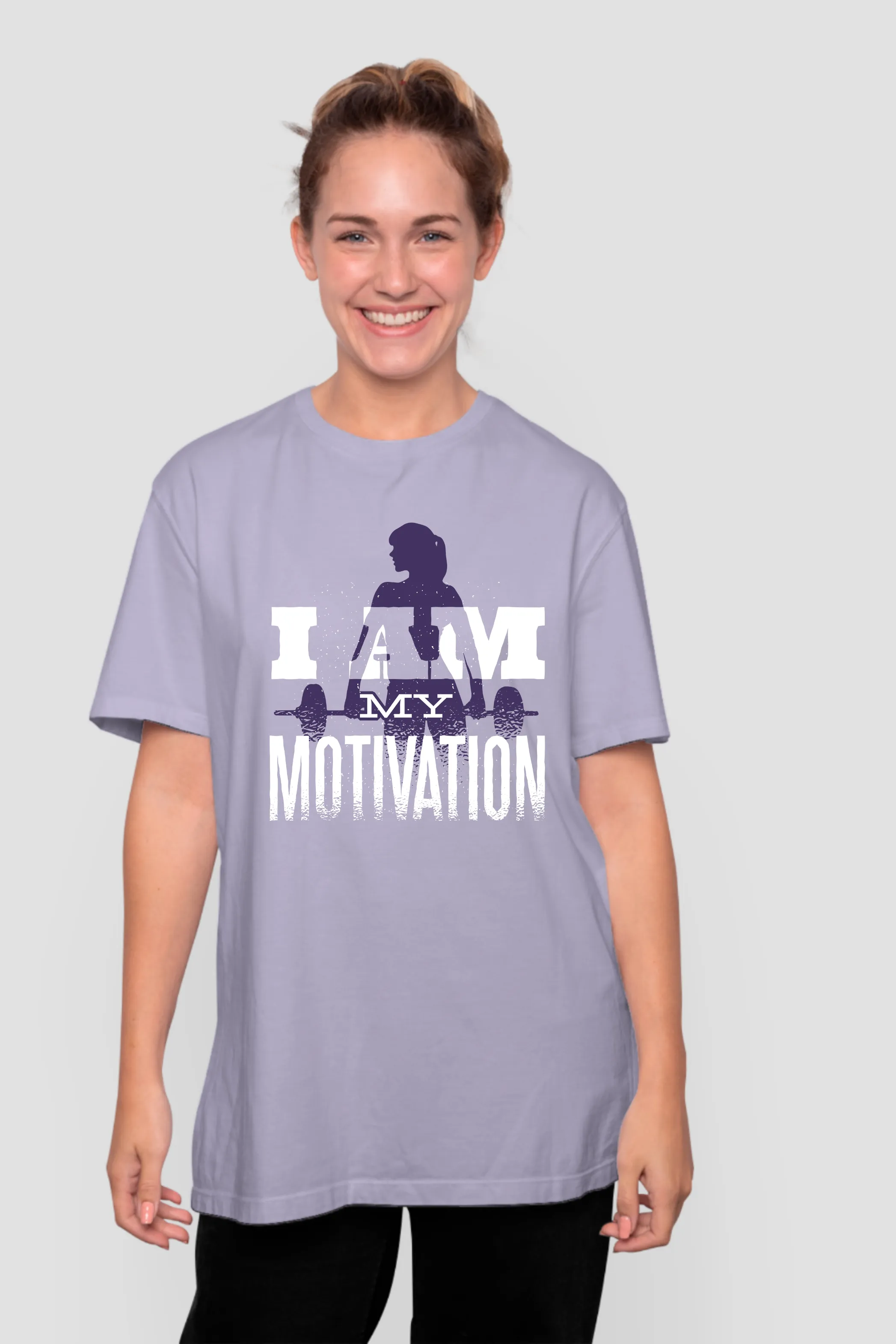 I Am My Motivation Printed Oversized T-shirt for women