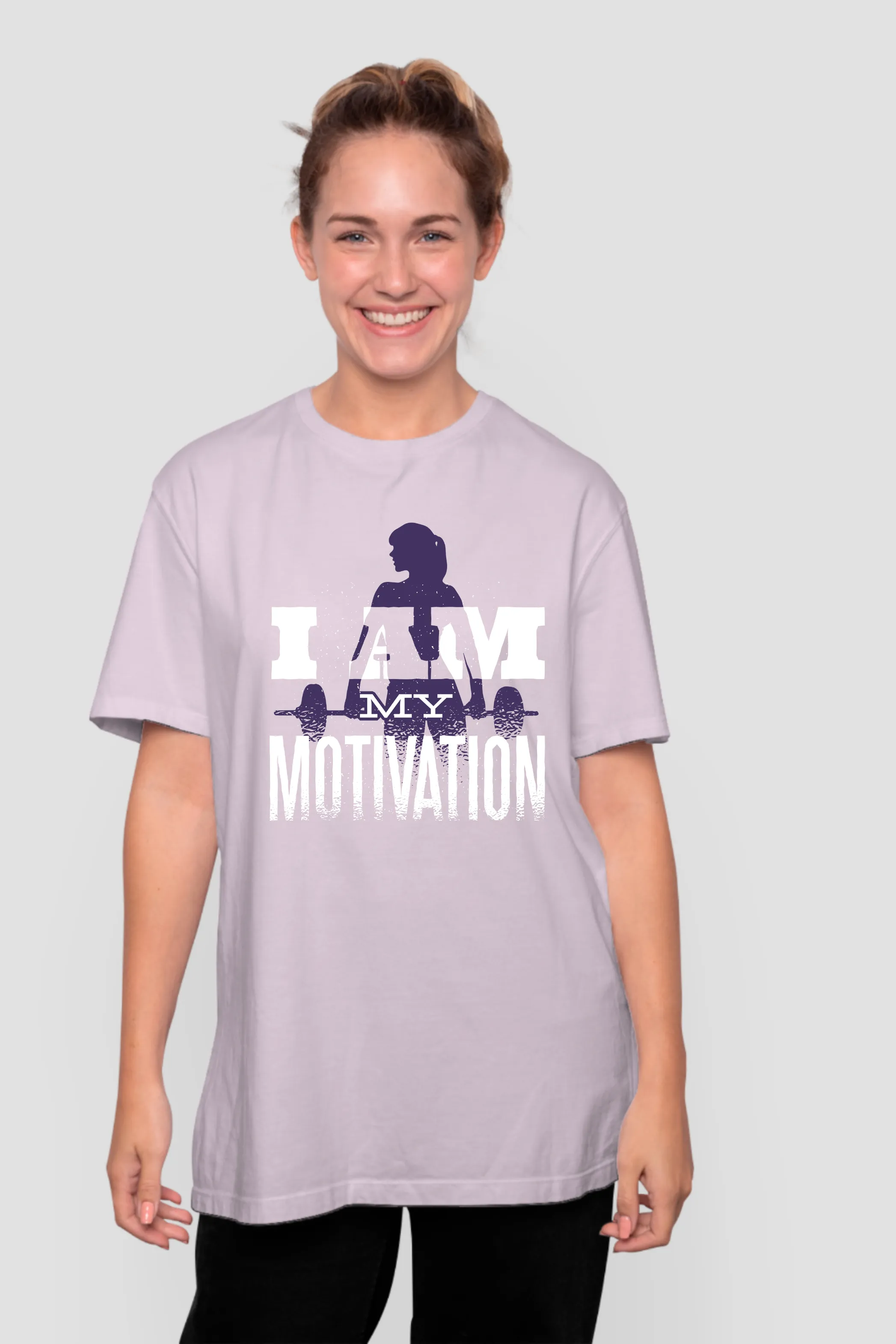 I Am My Motivation Printed Oversized T-shirt for women