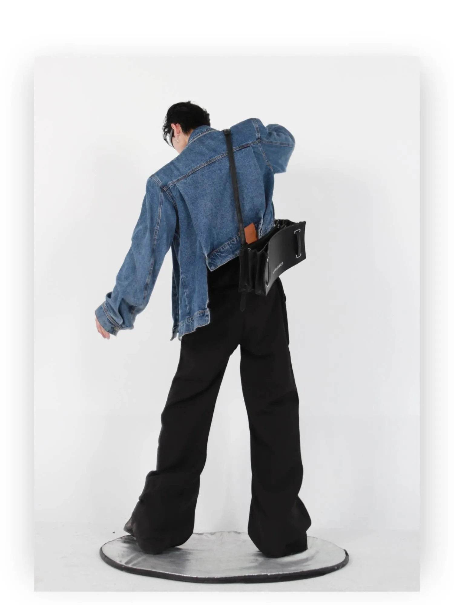 Irregular Design Padded Shoulder Denim Jacket | High-End Punk Style Short Coat