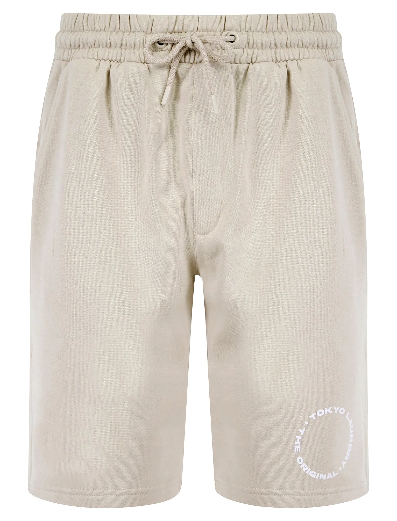 Kade Motif Cotton Crew Neck T-Shirt and Brushback Fleece Jogger Shorts Set in Light Stone - Tokyo Laundry