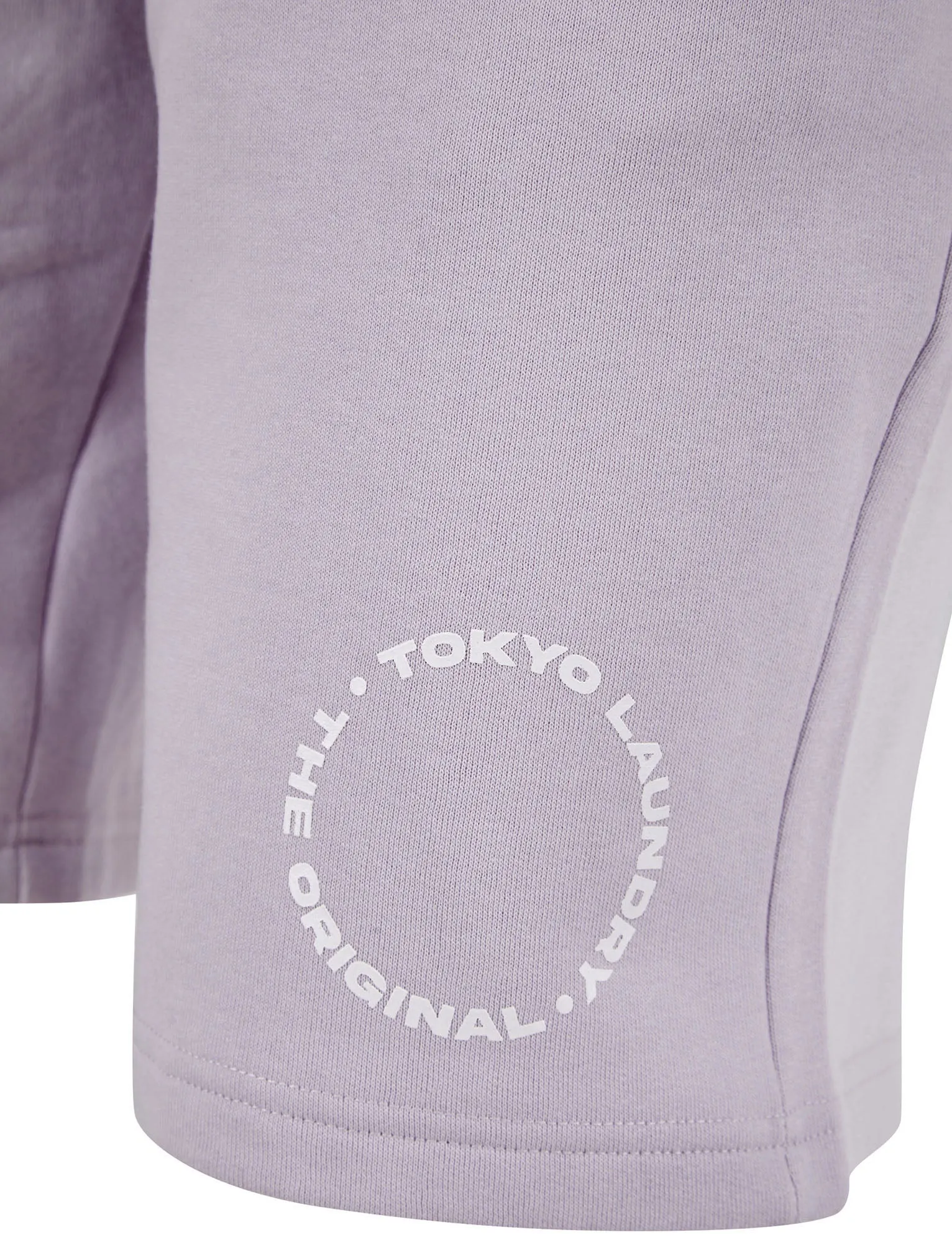 Kade Motif Cotton Crew Neck T-Shirt and Brushback Fleece Jogger Shorts Set in Lilac - Tokyo Laundry