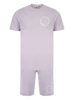 Kade Motif Cotton Crew Neck T-Shirt and Brushback Fleece Jogger Shorts Set in Lilac - Tokyo Laundry