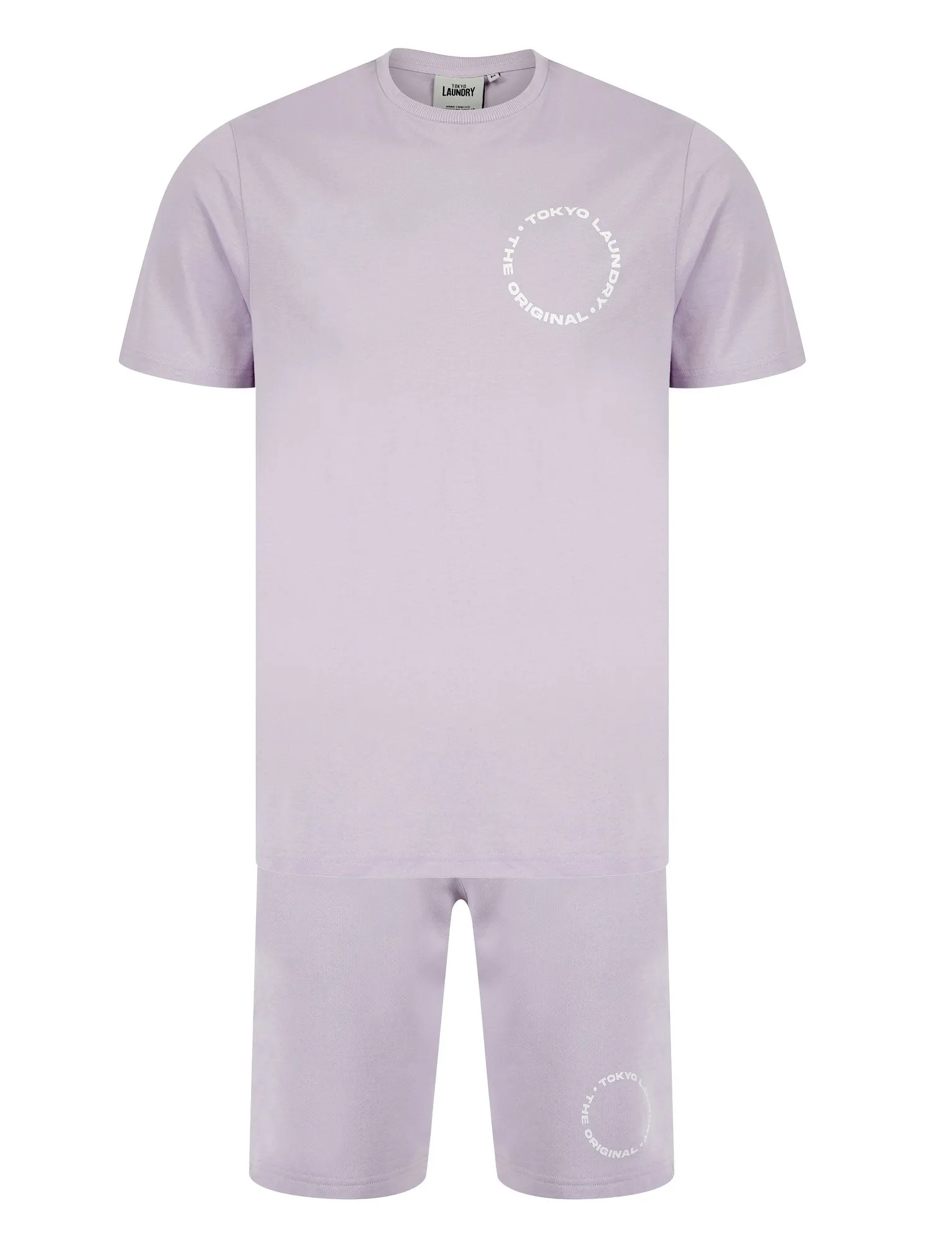Kade Motif Cotton Crew Neck T-Shirt and Brushback Fleece Jogger Shorts Set in Lilac - Tokyo Laundry