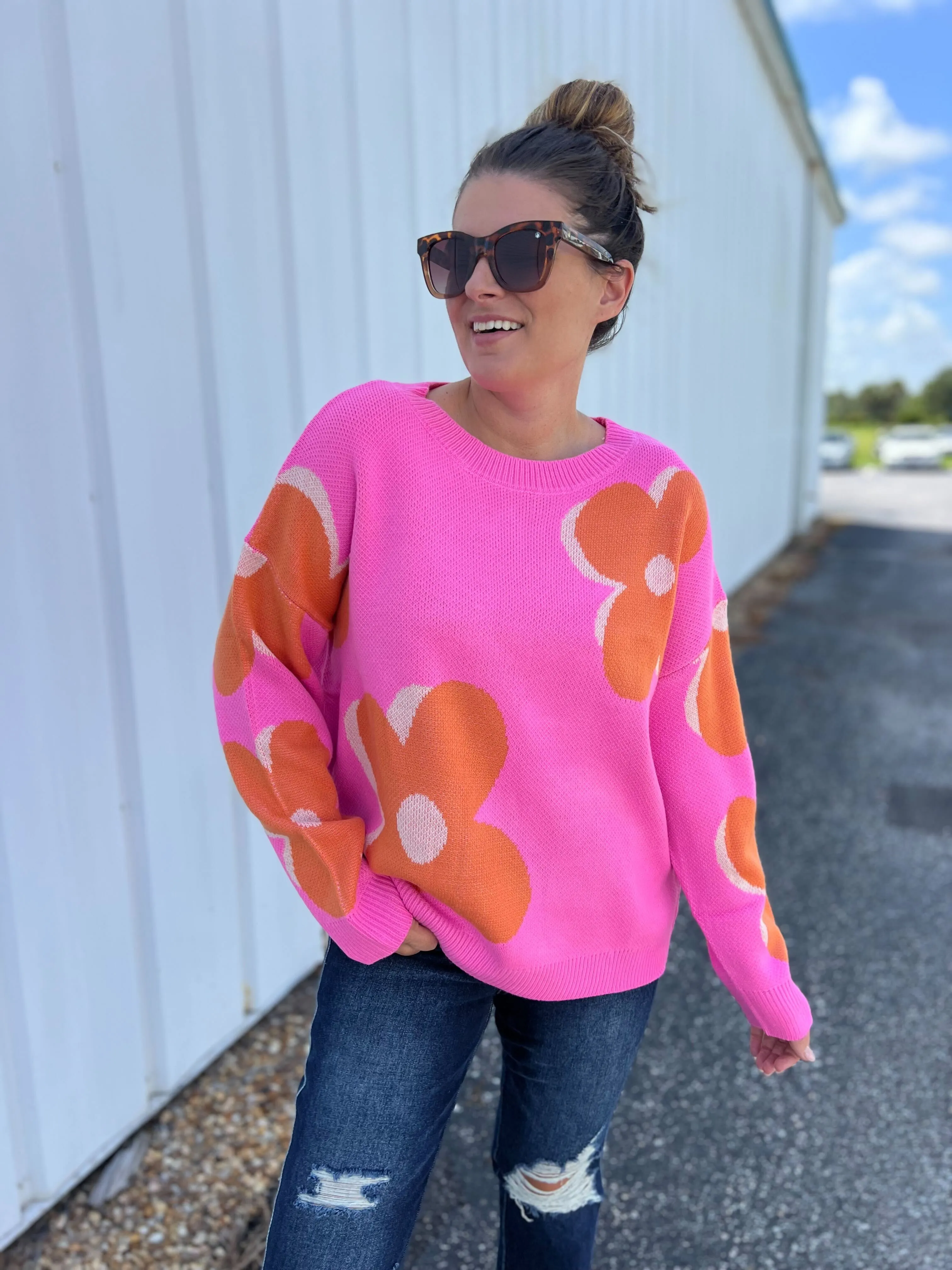 Meadow Floral Slouchy Sweater - Choice of Colors (Ships in 2-3 Weeks)
