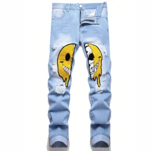 Men's Trendy Graphic Ripped Jeans