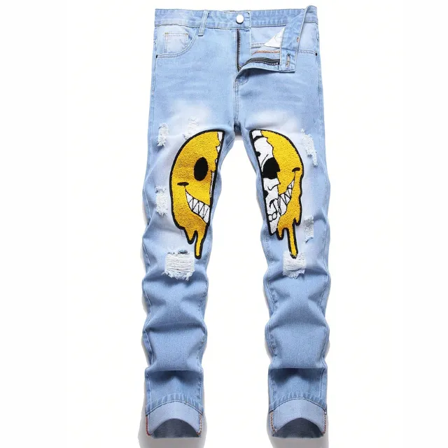 Men's Trendy Graphic Ripped Jeans