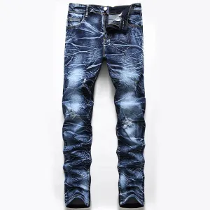 Mid Waisted Jeans Stretchy Casual Straight Pants Men's Ripped Jeans