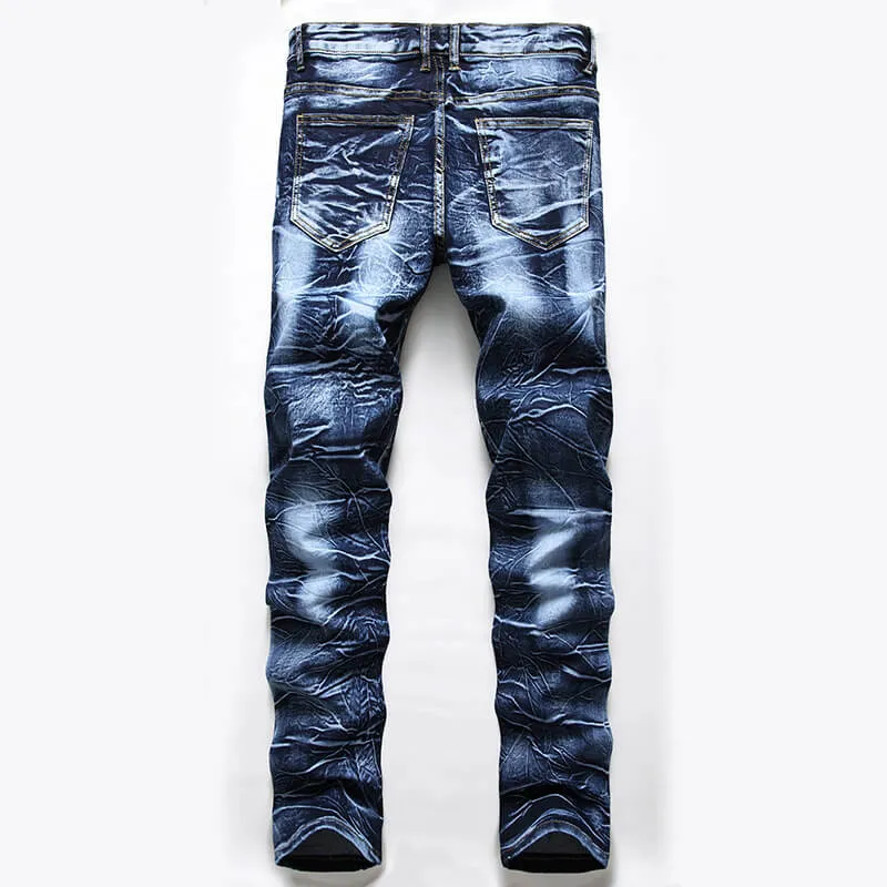 Mid Waisted Jeans Stretchy Casual Straight Pants Men's Ripped Jeans