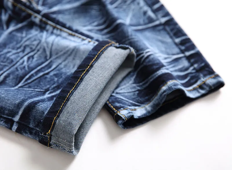 Mid Waisted Jeans Stretchy Casual Straight Pants Men's Ripped Jeans