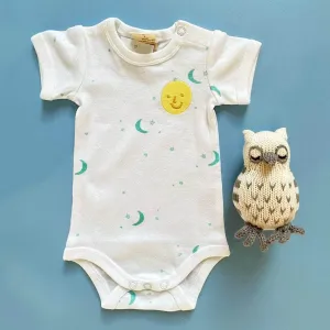 Moon & Stars Organic Baby Onesie & Owl Rattle Set
