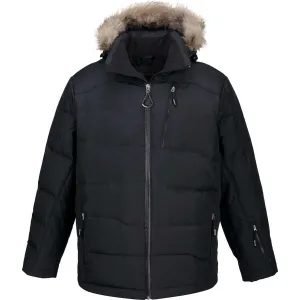 North End Men's Black Boreal Down Jacket with Faux Fur Trim
