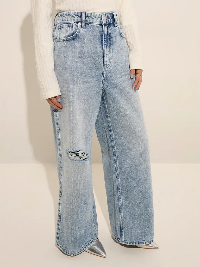 Nuon Blue Ripped High - Rise Jeans