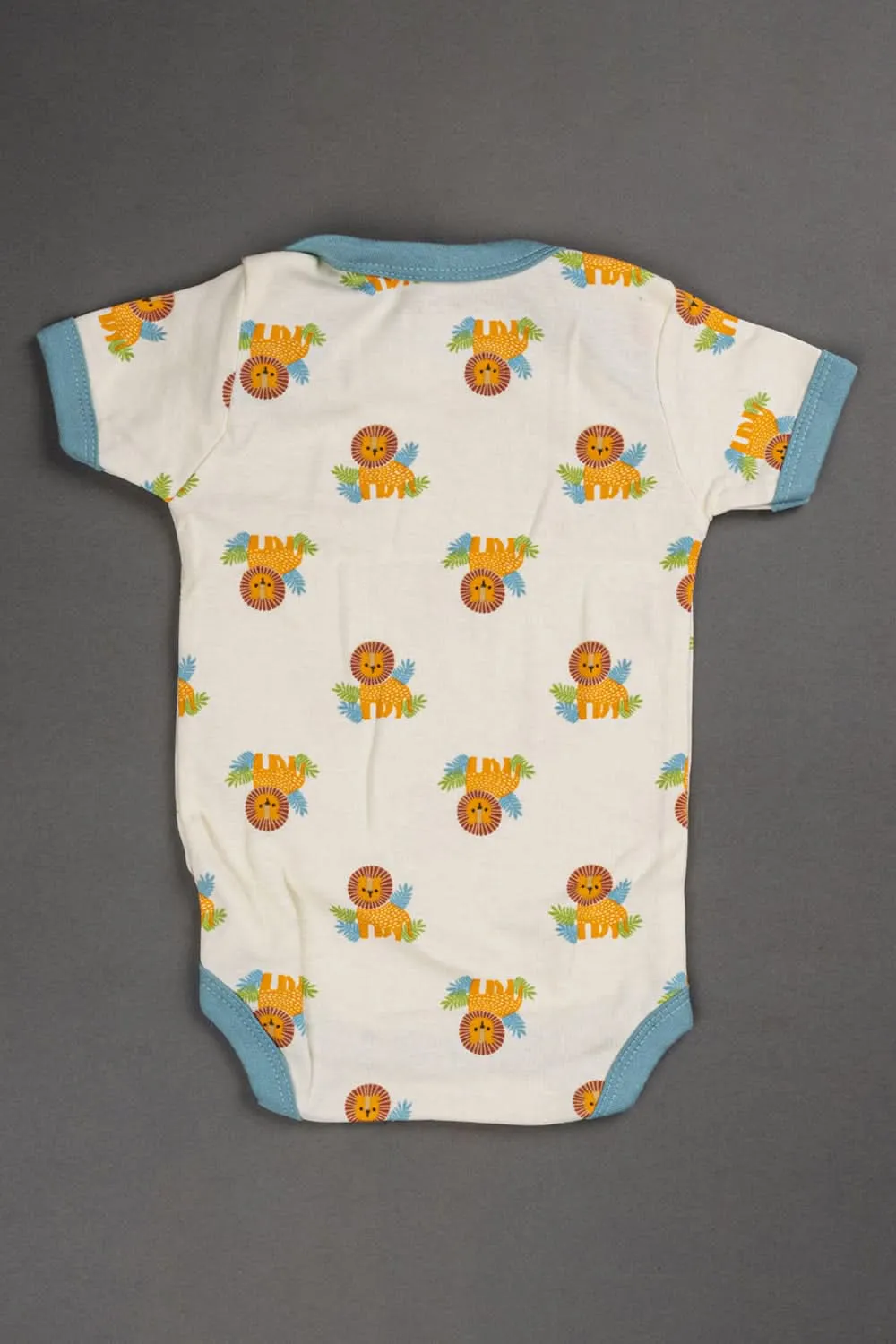 Oh Baby Cotton Interlock Knit Animal Print Halfsleeve Onesies Pack Of - 2 - Blue & Assorted - S202