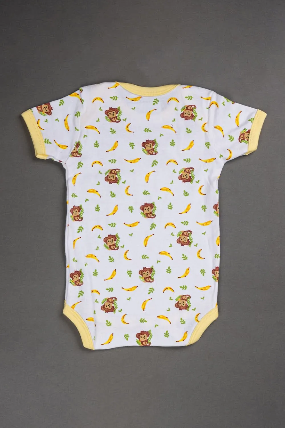 Oh Baby Cotton Interlock Knit Animal Print Halfsleeve Onesies Pack Of - 2 - Yellow & Assorted - S203