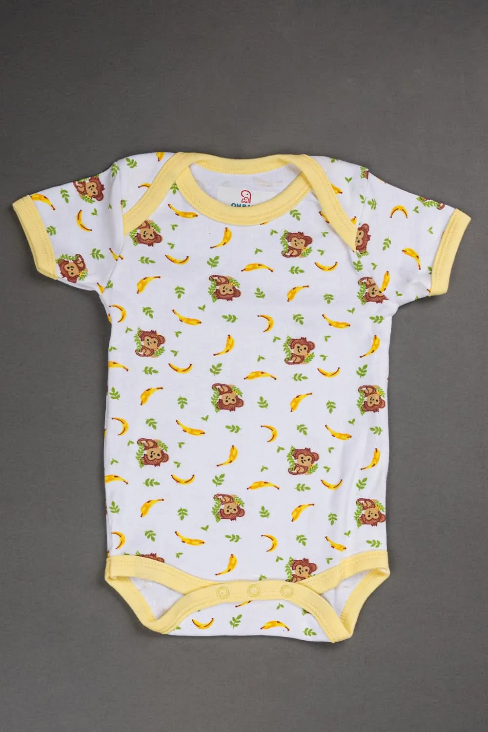 Oh Baby Cotton Interlock Knit Animal Print Halfsleeve Onesies Pack Of - 2 - Yellow & Assorted - S203