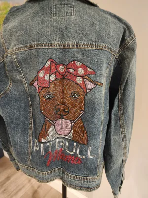 Pitbull - (Brown Red Nose) Pitbull Mama Rhinestone Denim Jacket