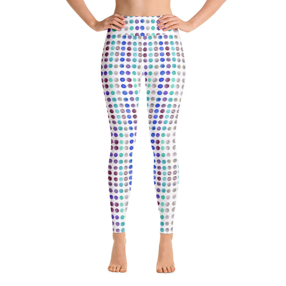 Polka Dots Women's Yoga Leggings, Nordic Modern Watercolor Tights-Made in USA/EU/MX