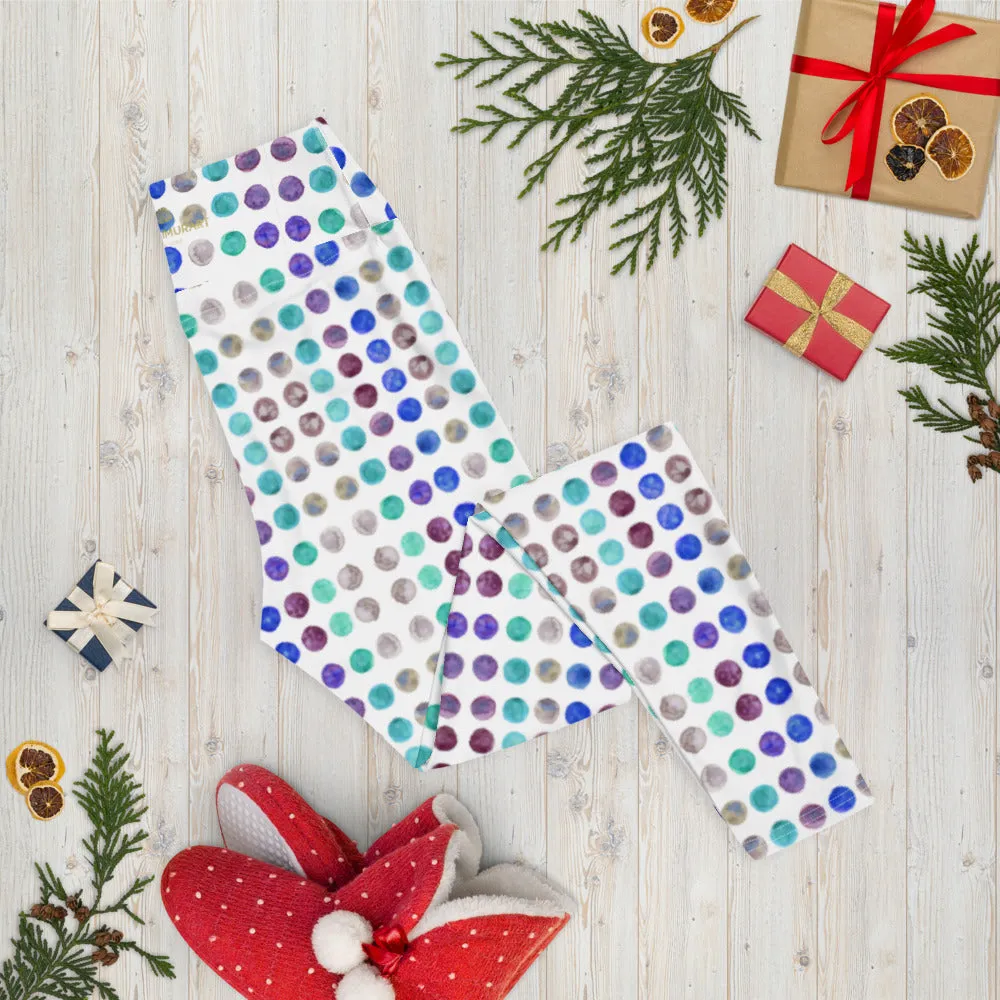Polka Dots Women's Yoga Leggings, Nordic Modern Watercolor Tights-Made in USA/EU/MX