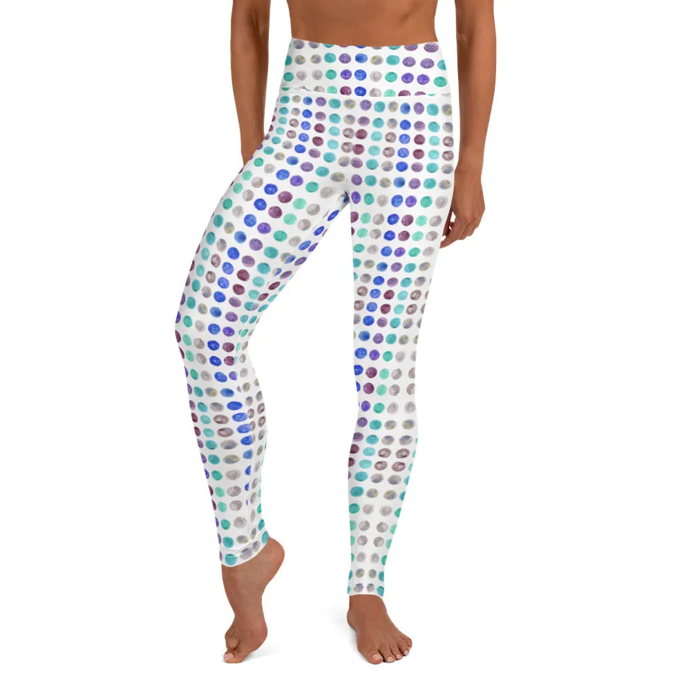 Polka Dots Women's Yoga Leggings, Nordic Modern Watercolor Tights-Made in USA/EU/MX