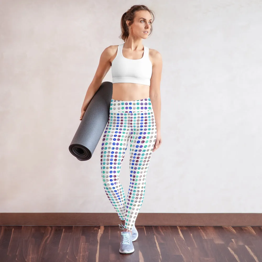 Polka Dots Women's Yoga Leggings, Nordic Modern Watercolor Tights-Made in USA/EU/MX
