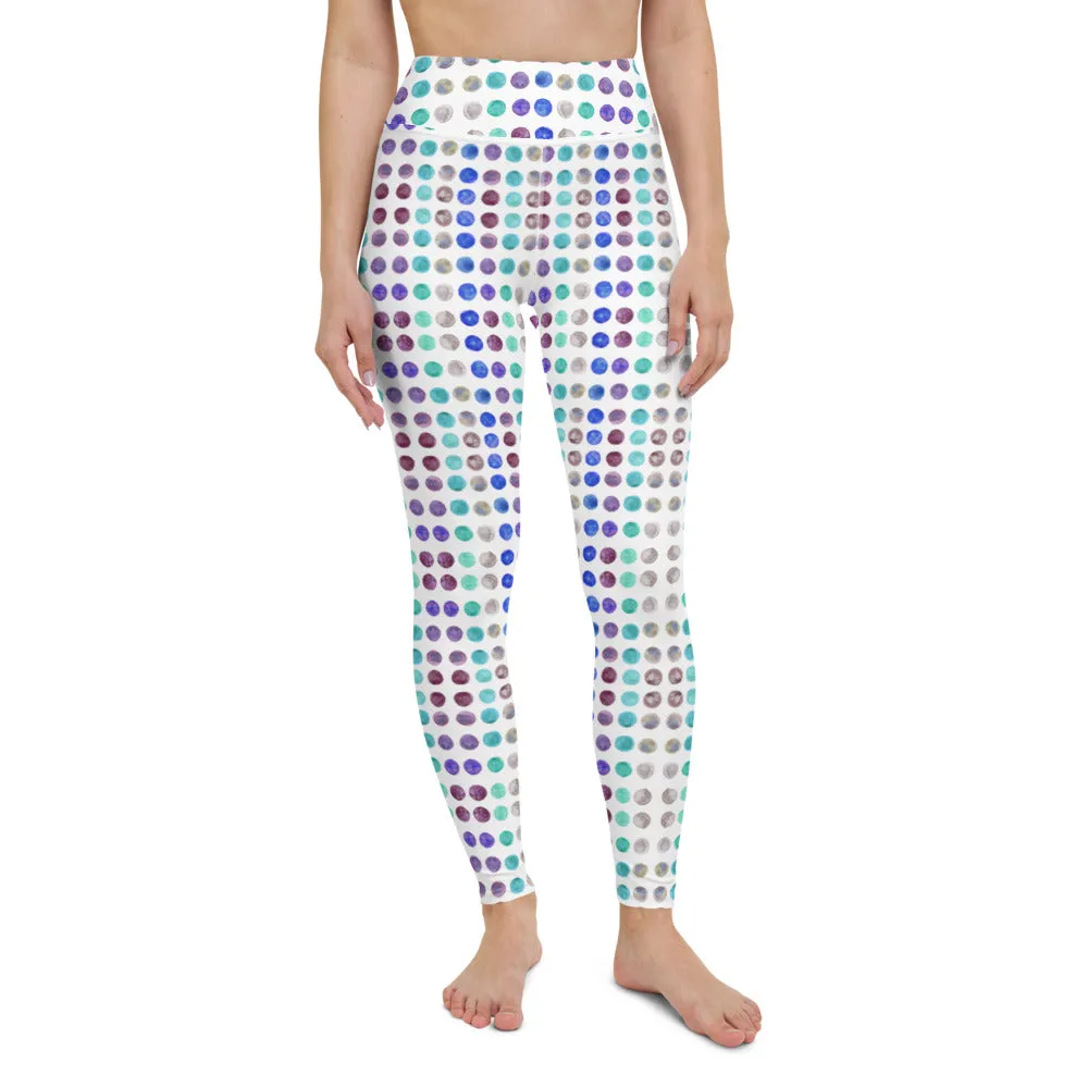 Polka Dots Women's Yoga Leggings, Nordic Modern Watercolor Tights-Made in USA/EU/MX