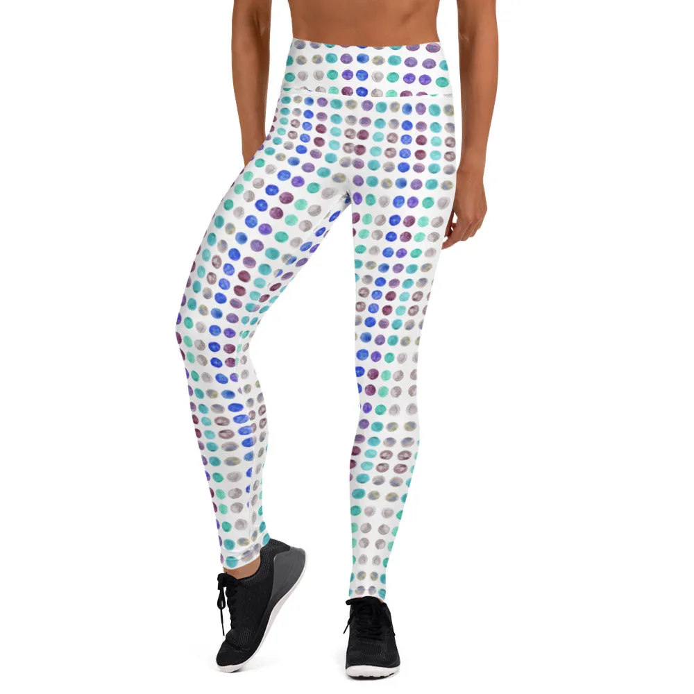 Polka Dots Women's Yoga Leggings, Nordic Modern Watercolor Tights-Made in USA/EU/MX