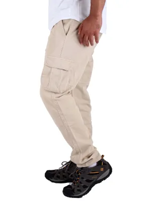 Washed Cargo Pants With Elastic Waist Unisex  - Beige