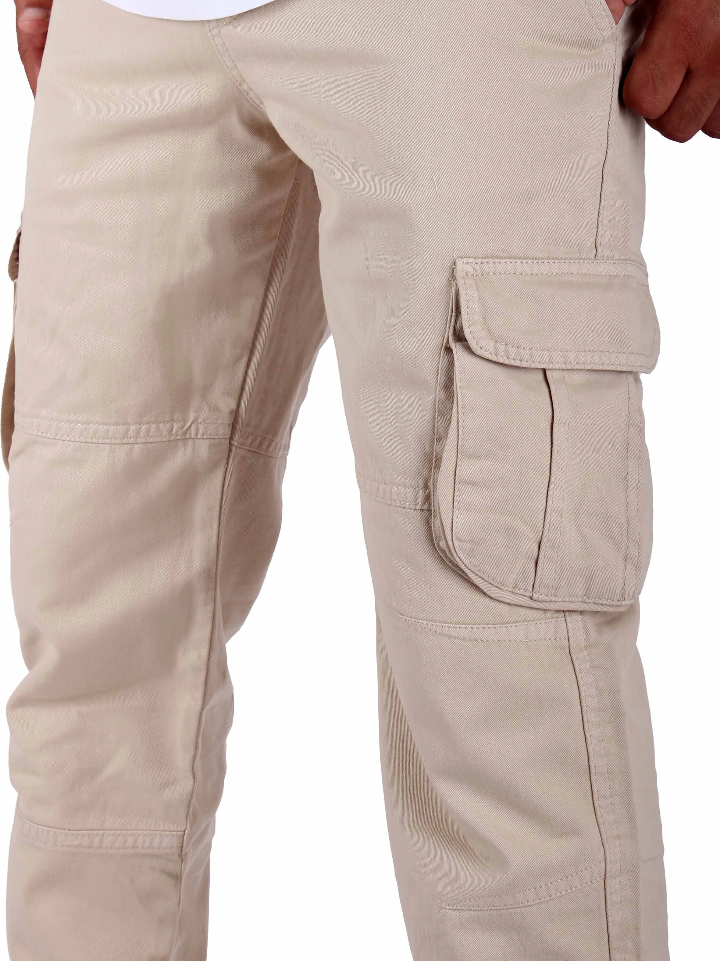 Washed Cargo Pants With Elastic Waist Unisex  - Beige